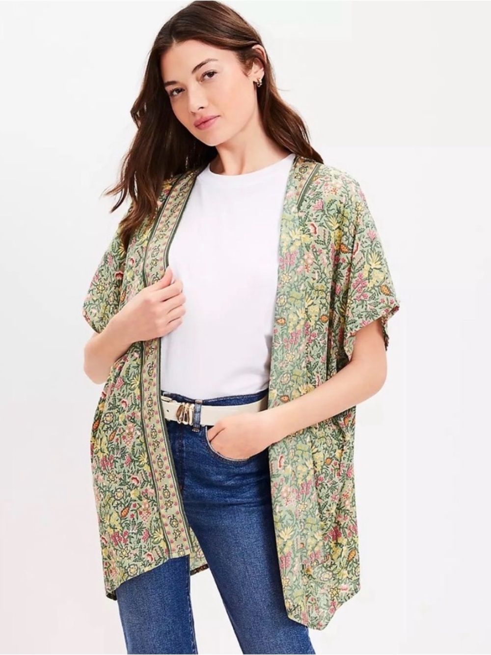 Loft Floral Open Kimono Cardigan Modal Boho Casual XS/S NEW